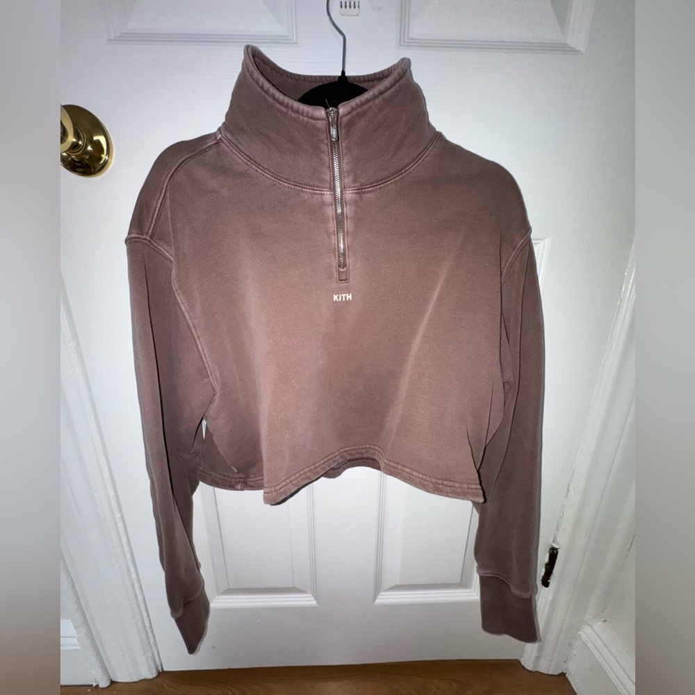Kith Cropped Quarter-Zip Sweatshirt in Brown